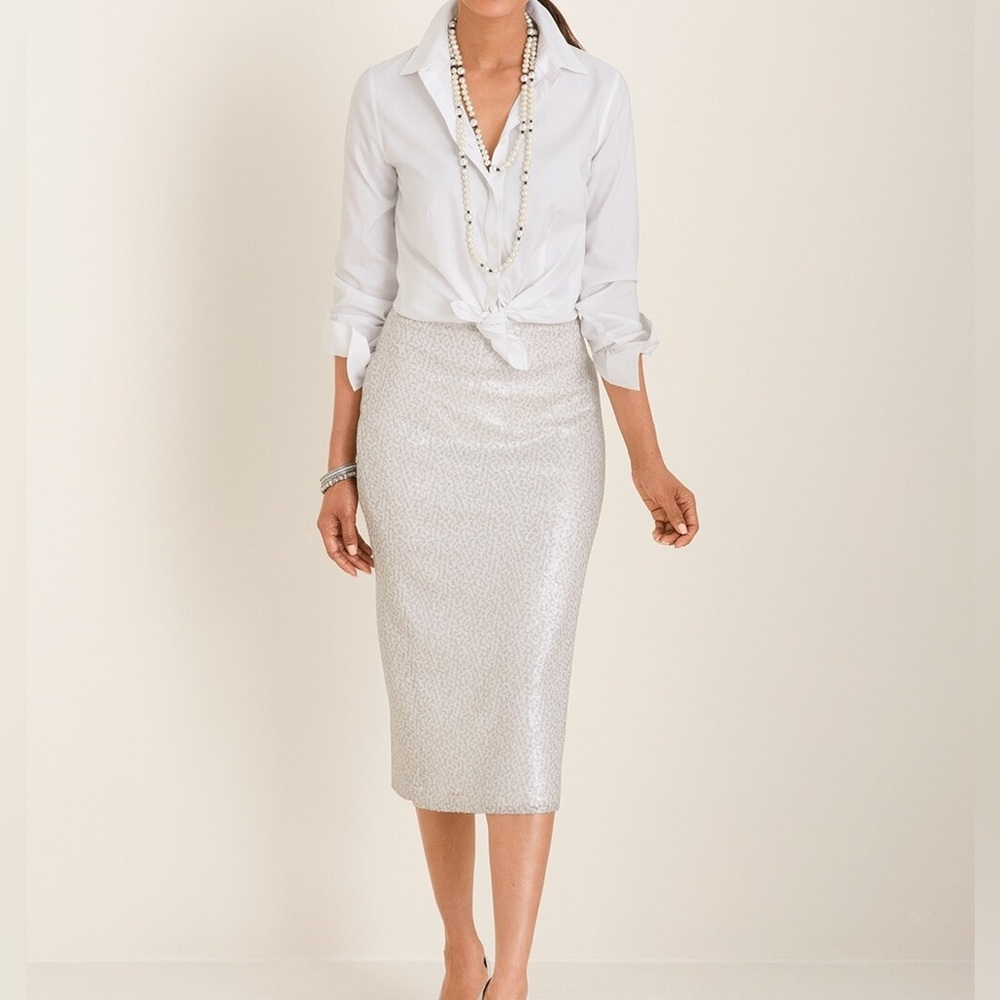 Chico's Silver Metallic Pencil Skirt